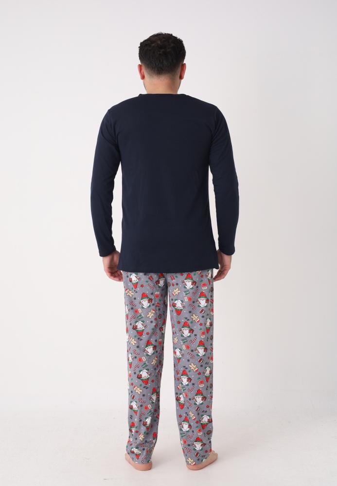 Pijama barbati Craciun,maneca lunga si pantaloni lungi,imprimeu mos,En-gros